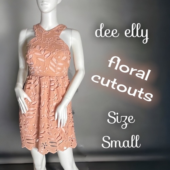 Dee Elly Floral Eyelet Halter Dress - Peach / Pale Coral / Size Small - Picture 2 of 15